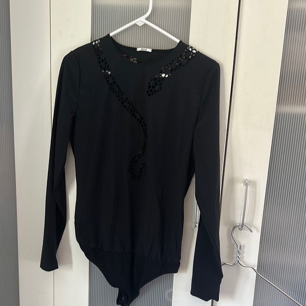 Wolford Black snake Fitted Long Sleeve Bodysuit